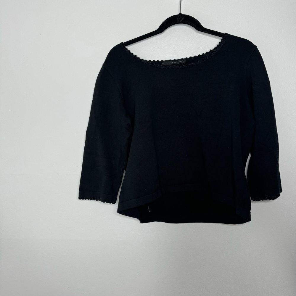 Peruvian connection beaded trim quarter sleeve sweater